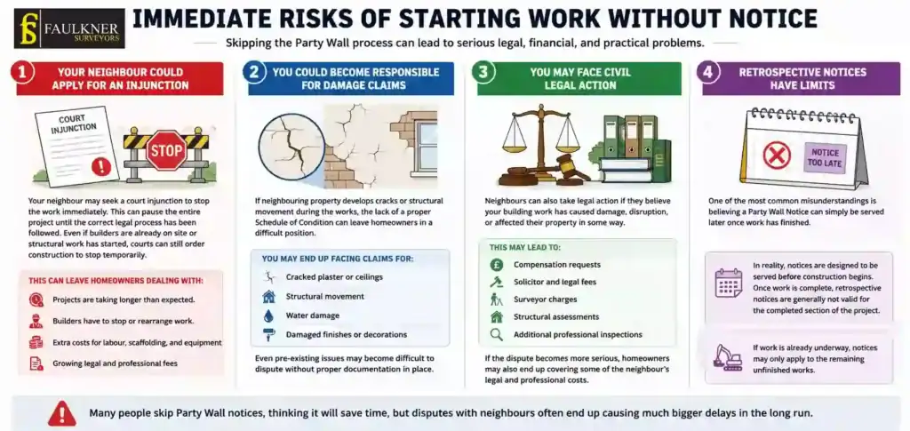 What Happens If You Start Work Without a Party Wall Notice? 1 Immediate Risks of Starting Work Without Party Wall Notice Kempston